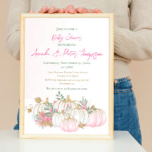 Modern Little Pumpkin Pink Greenery Baby Dusche