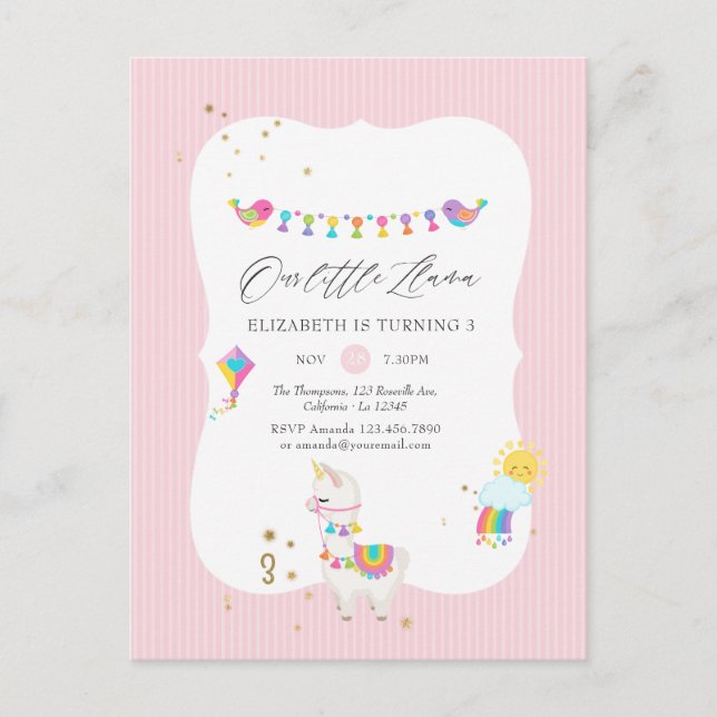 Modern Llama 3. Geburtstag Party Postkarte (Vorderseite)