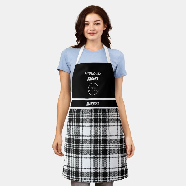 Modern: Logo für Bäckerei Schwarz/Weiß Kariert Schürze (Getragen)