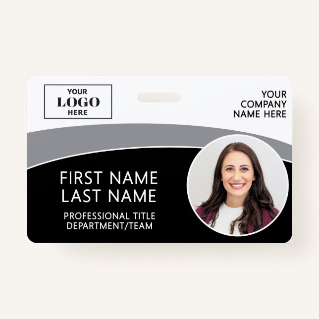 Modern Logo Photo ID Barcode Employee Name Ausweis (Vorderseite)
