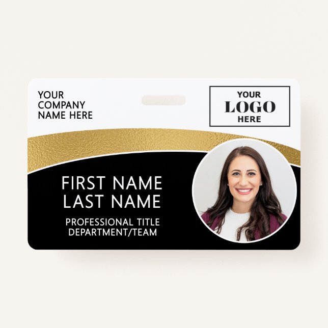 Modern Logo Photo ID Barcode Employee Name Ausweis (Vorderseite)