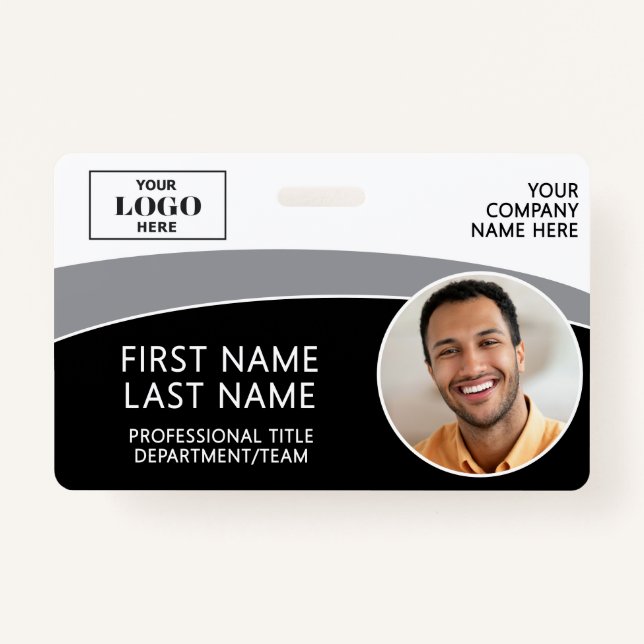 Modern Logo Photo ID Barcode Employee Name Badge Ausweis (Vorderseite)