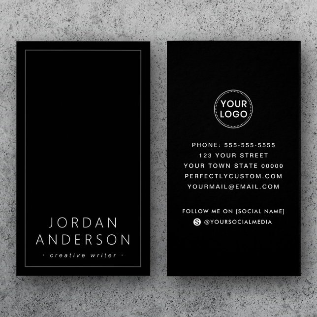 Modern Logo Social Media Schwarze Visitenkarten (Modern logo social media black business cards
)