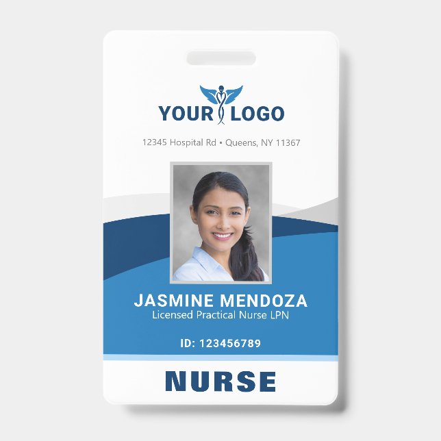 Modern Logo Template Mitarbeiter Foto Name Nurse I Ausweis (Front)