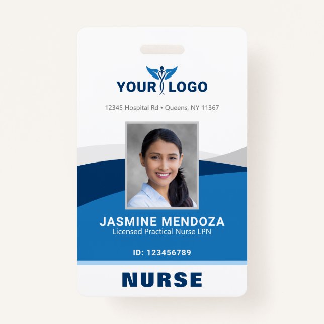 Modern Logo Template Mitarbeiter Foto Name Nurse I Ausweis (Vorderseite)