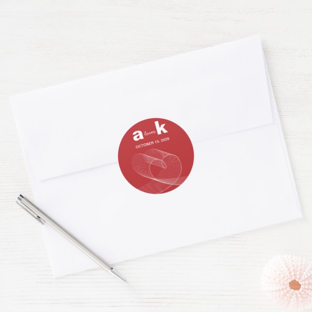 Modern Loop Heart Simple Liebe Lines Red Wedding Runder Aufkleber (Umschlag)
