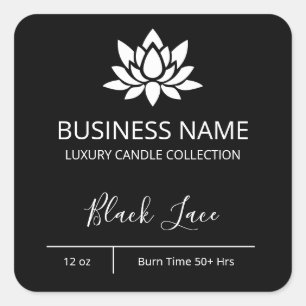 Modern Lotus Black Candle Labels Quadratischer Aufkleber