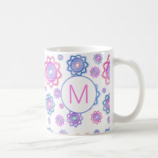 Modern Lotus Blume Rosa Pastellfarben Monogramm Kaffeetasse (Rechts)