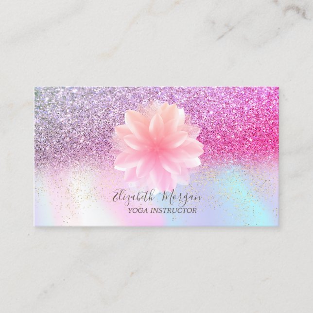 Modern Lotus Glitzer Confetti Holographic Visitenkarte (Vorderseite)