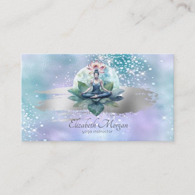 Modern Lotus Women Brush Holographic Visitenkarte (Vorderseite)