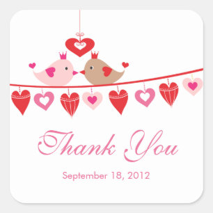 Modern Love Bird Hearts Brautparty Vielen Dank Quadratischer Aufkleber