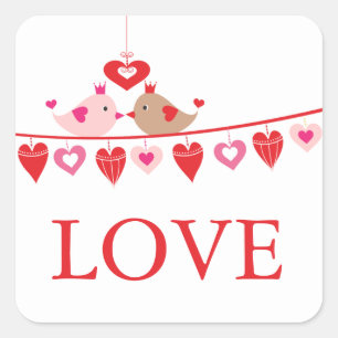 Modern Love Bird Hearts Brautparty Vielen Dank Quadratischer Aufkleber