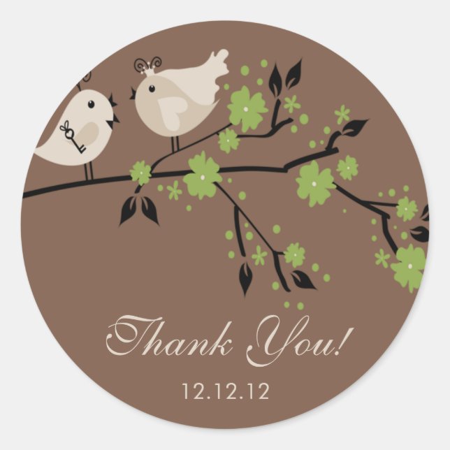 Modern Love Birds Brautparty Danke Stickers (Vorderseite)