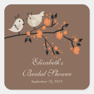 Modern Love Birds Bridal Dusche Square Quadratischer Aufkleber