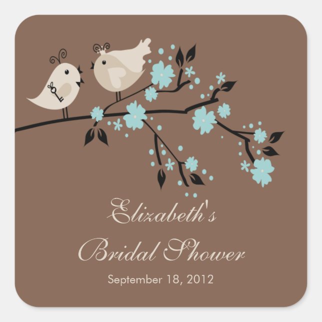 Modern Love Birds Bridal Dusche Square Quadratischer Aufkleber (Vorderseite)