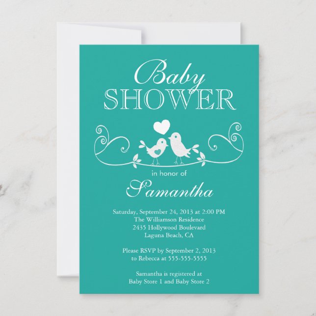Modern Love Birds Neutral Baby Dusche Einladung (Vorderseite)