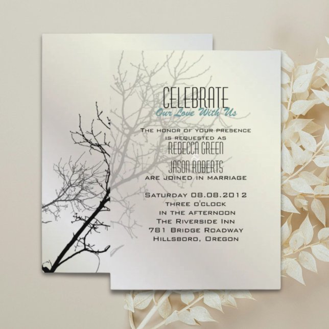 Modern Love Birds Tree White Wedding Einladungen (Modern Love Birds Tree white Wedding Invitations)
