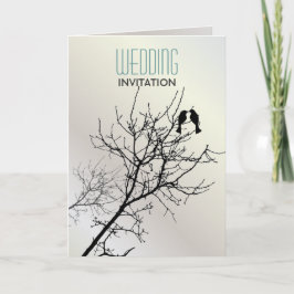Modern Love Birds Tree White Wedding Einladungen