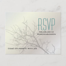 Modern Love Birds Tree White Wedding RSVP Einladungspostkarte