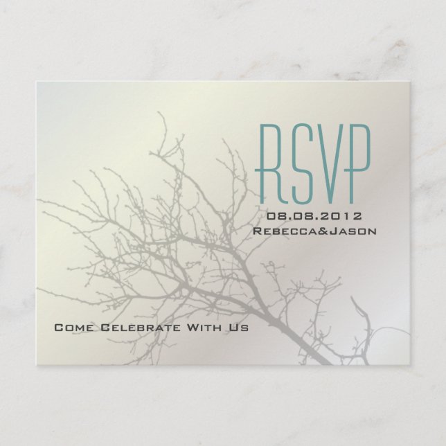 Modern Love Birds Tree White Wedding RSVP Einladungspostkarte (Vorderseite)