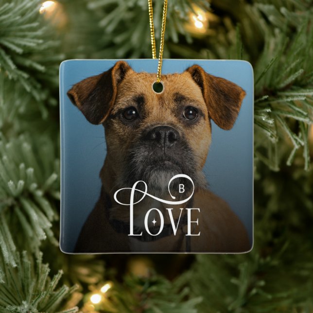 Modern Love Custom Boxer Dog Pets Photo Monogram Keramikornament (Baum)