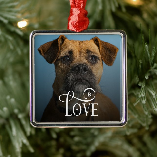 Modern Love Custom Boxer Dog Pets Photo Monogram Ornament Aus Metall (Baum)