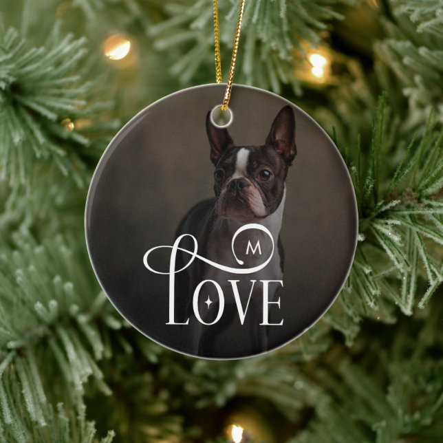 Modern Love Custom Dog Pets Photo Monogram Keramik Ornament (Baum)