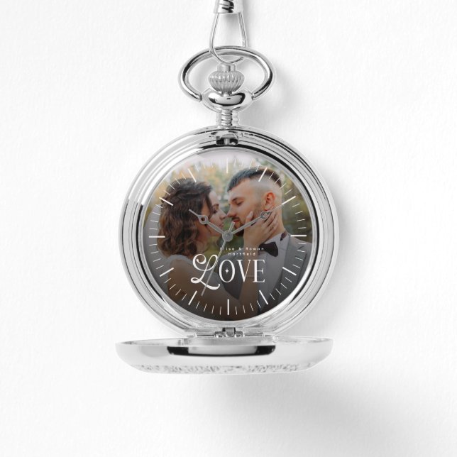 Modern Love Custom Wedding Photo Couples Monogram Armbanduhr (Vorderseite)