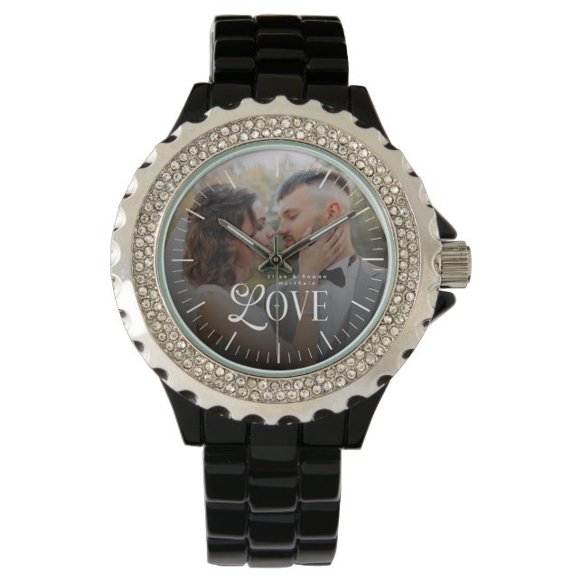 Modern Love Custom Wedding Photo Couples Monogram Armbanduhr (Vorderseite)