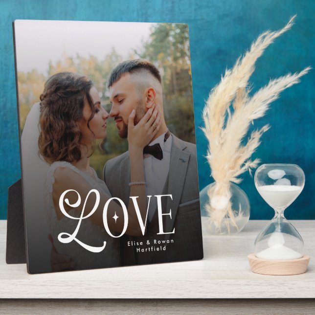 Modern Love Custom Wedding Photo Couples Monogram Fotoplatte (Seite)