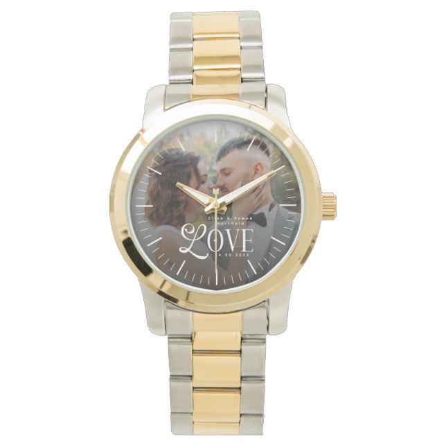 Modern Love Custom Wedding Photo Couples Newlyweds Armbanduhr (Vorderseite)