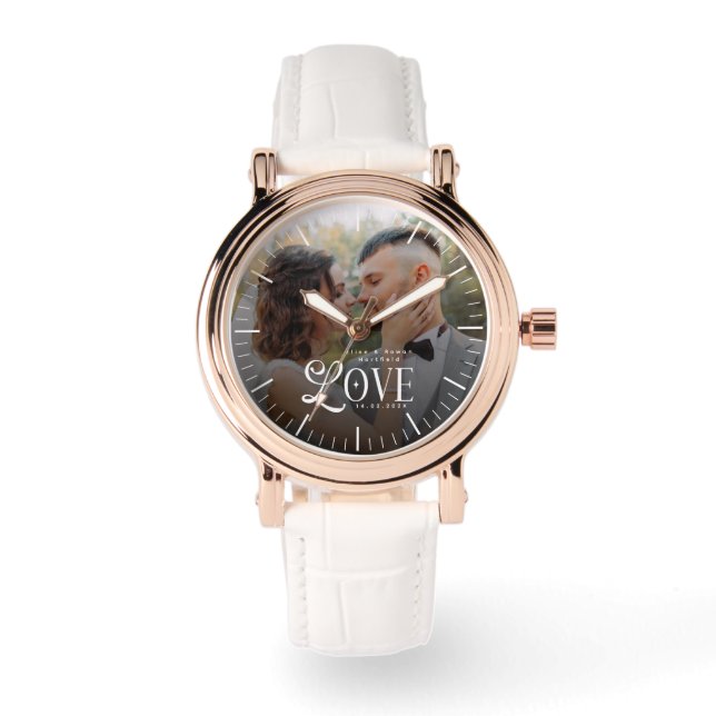 Modern Love Custom Wedding Photo Couples Newlyweds Armbanduhr (Vorderseite)
