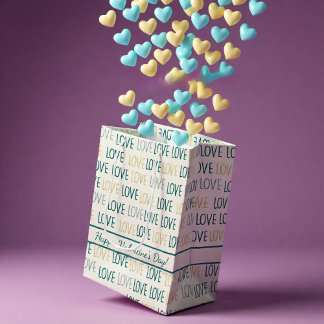 Modern LOVE Pattern in Teal and Gold with Message Mittlere Geschenktüte