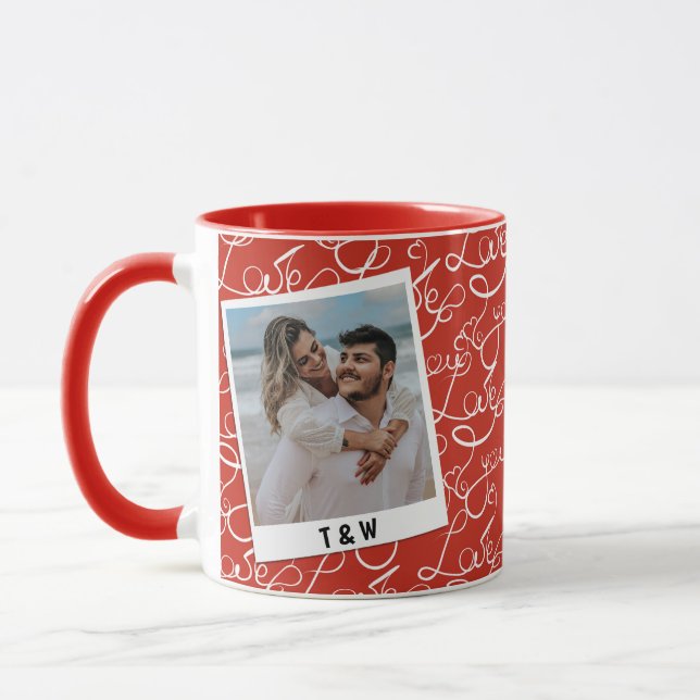 Modern Love Script Couple Photo Custom Initial  Tasse (Links)