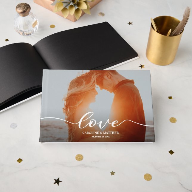 Modern Love Script Photo Wedding Gästebuch (Vorderseite Offen)
