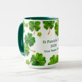 Modern Lucky Green Shamrock Gold Trimmed Tasse