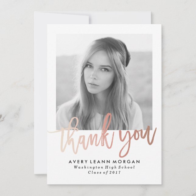 Modern Luxe Abschluss Vielen Dank Foto Card Dankeskarte (Vorderseite)