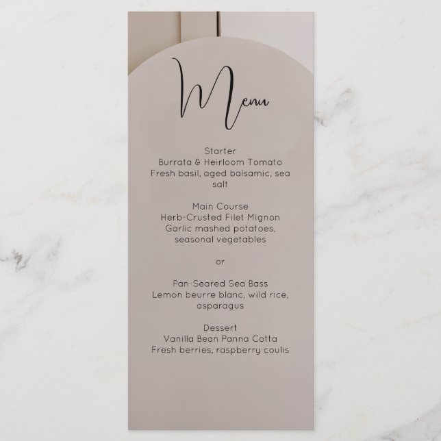 Modern Luxe Arch Wedding Menu | Neutral Beige  Menükarte (Vorderseite)