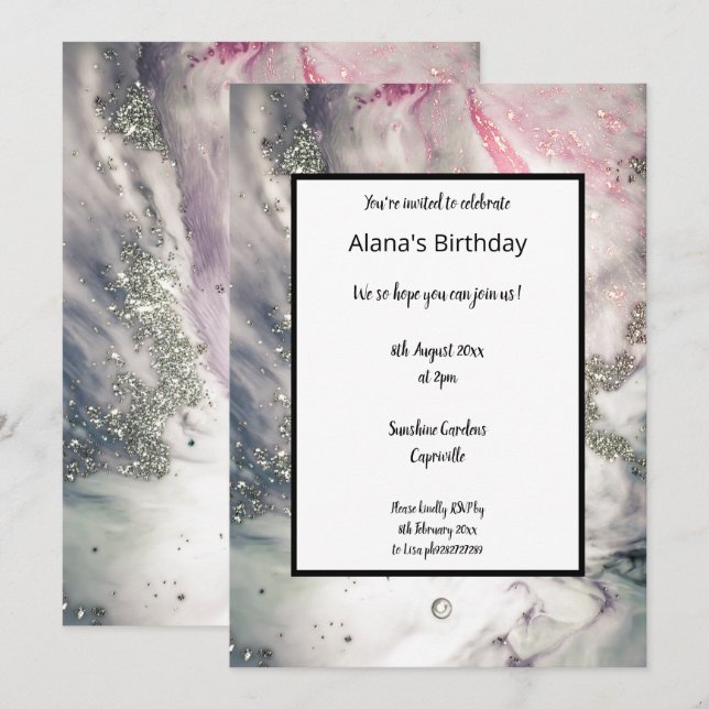 MODERN LUXE LILAC MARBLE GEBURTSTAG EINLADUNG (Vorne/Hinten)