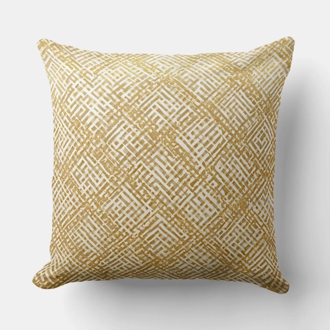 Modern, Luxury, Golden Grid Pattern Kissen (Vorderseite)
