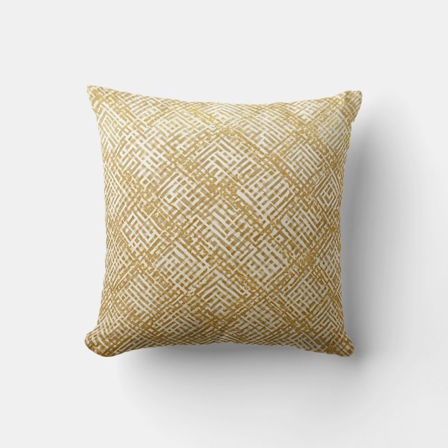 Modern, Luxury, Golden Grid Pattern Kissen (Vorderseite)