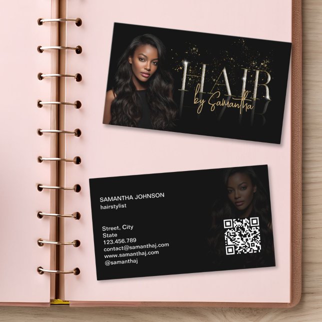 modern luxury hair stylist wigs extensions visitenkarte (modern hair extensions and wigs business card)