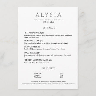 Modern Luxury Minimalist Restaurant  Menükarte