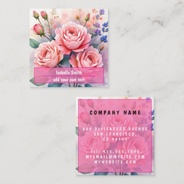 Modern Luxury Pink Roses Beautiful Collection Quadratische Visitenkarte (Vorne/Hinten)