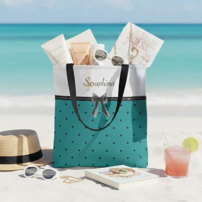 Modern Luxury Teal Monogram Tote Bag Tasche (Elevate your beach day with a tote that defines modern sophistication)