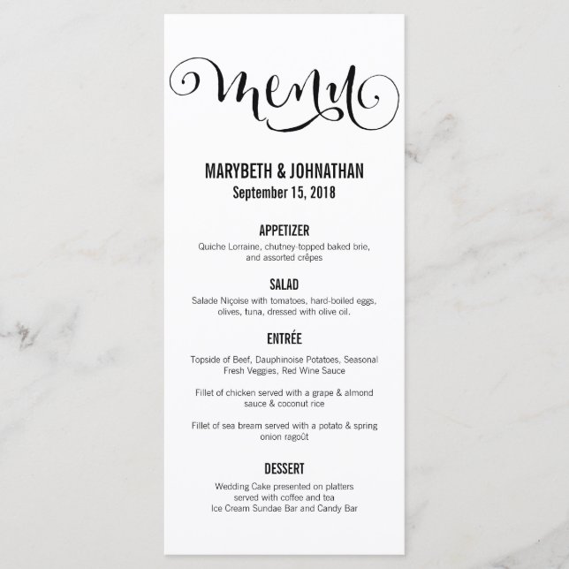 Modern machen wir Script Wedding Menu Card Menükarte (Vorderseite)