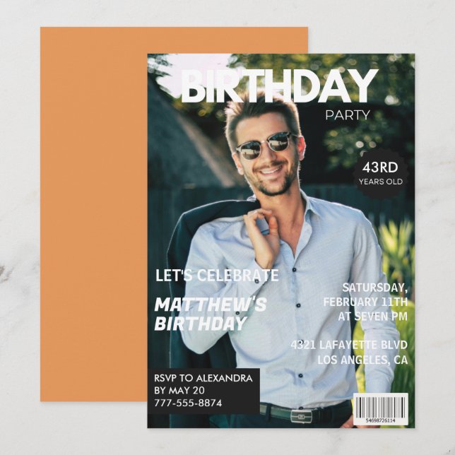 Modern Magazine Cover für ihn 43. Einladung (Vorne/Hinten)
