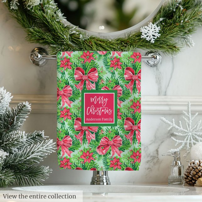 Modern magenta and red Christmas preppy bath towel Badhandtuch Set (Modern magenta and red Christmas preppy bath towel)