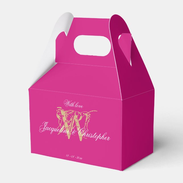 Modern Magenta Monogram + Name Script Eleganter Ch Geschenkschachtel (Vorderseite)