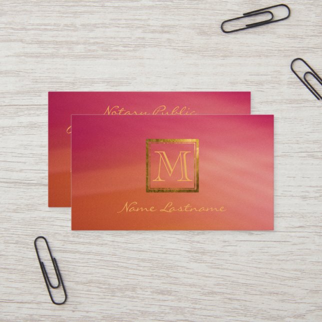 Modern Magenta Orange Abstrakt Gold Monogram Visitenkarte (Vorderseite/Rückseite Beispiel)